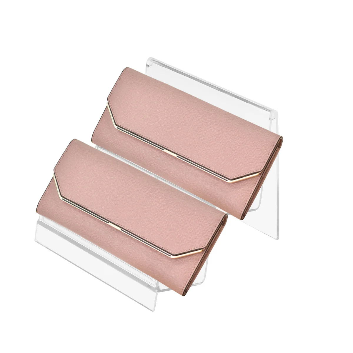 

Acrylic Wallet Holder Rack Two Tier Transparent Storage Stand for Purse Handbag Mobile Phone Makeup Accessories Home Office Shop