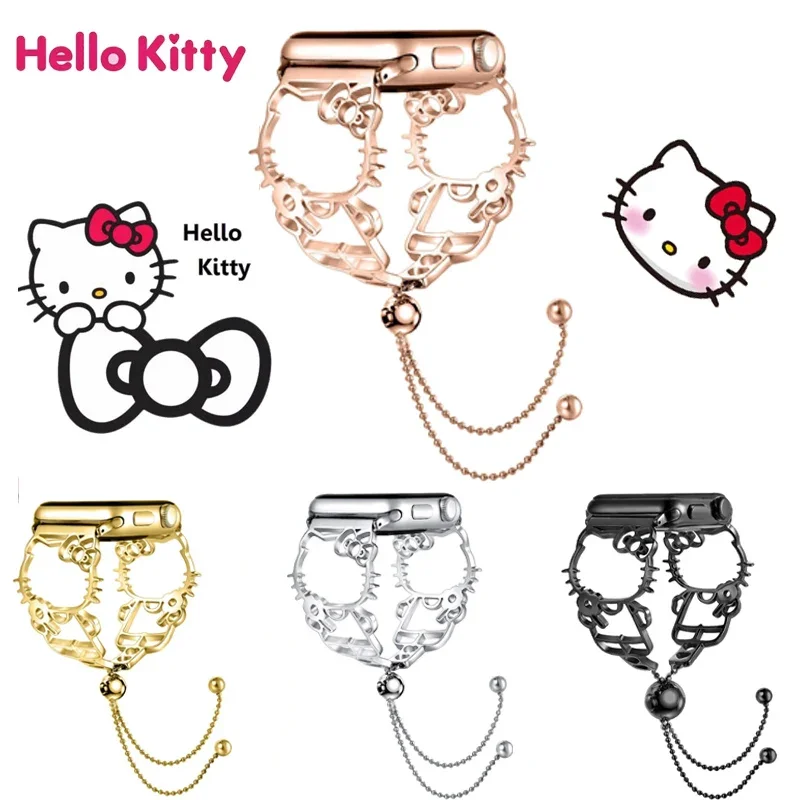 

Hello Kitty Stainless Steel Strap for Apple Watch Band 44 45 42mm Watchband Bracelet IWatch Anime Apple Watch Series 6 5 3 SE 7