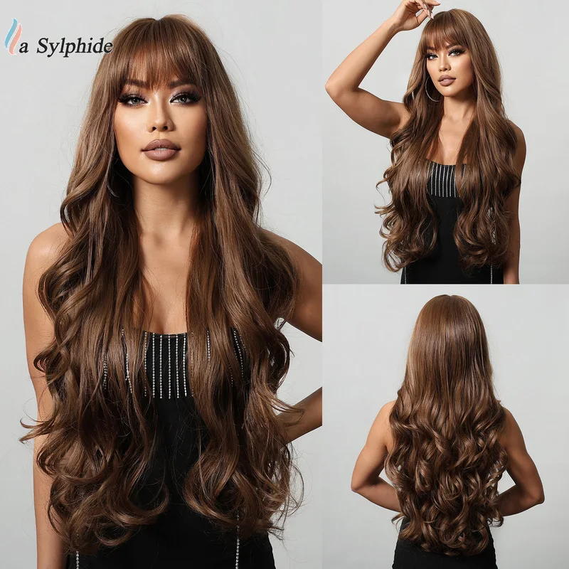 curly with air bangs, inward-curling long straight hair, pear-shaped hairstyle, popular clavicle-length wig, invisible