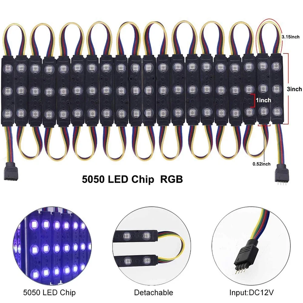 12V LED Module Lights 20PCS with Power Controllor 5050 RGB Waterproof Storefront Business Light  for Advertising Signs Deco