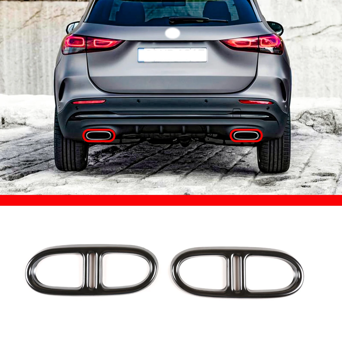 

For Mercedes-Benz GLA H247 4WD 20-21 Stainless Steel Rear Bumper Dual Exhaust Pipe Trim Exhause Cover Car Accessories