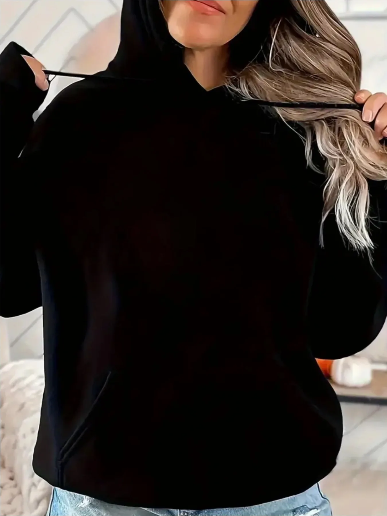 Women's Gradient Black Stick Figure Cartoon Print Hoodies Funny Graphic Pullovers Sweatshirt Minimalist Cute Casual Street Tops
