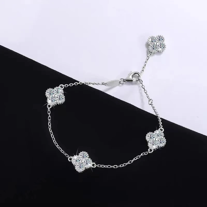JECIRCON D Color Full Moissanite Lucky Bracelet for Women 1.6 Carat S925 Sterling Silver Fashion Wedding Party Diamond Jewelry