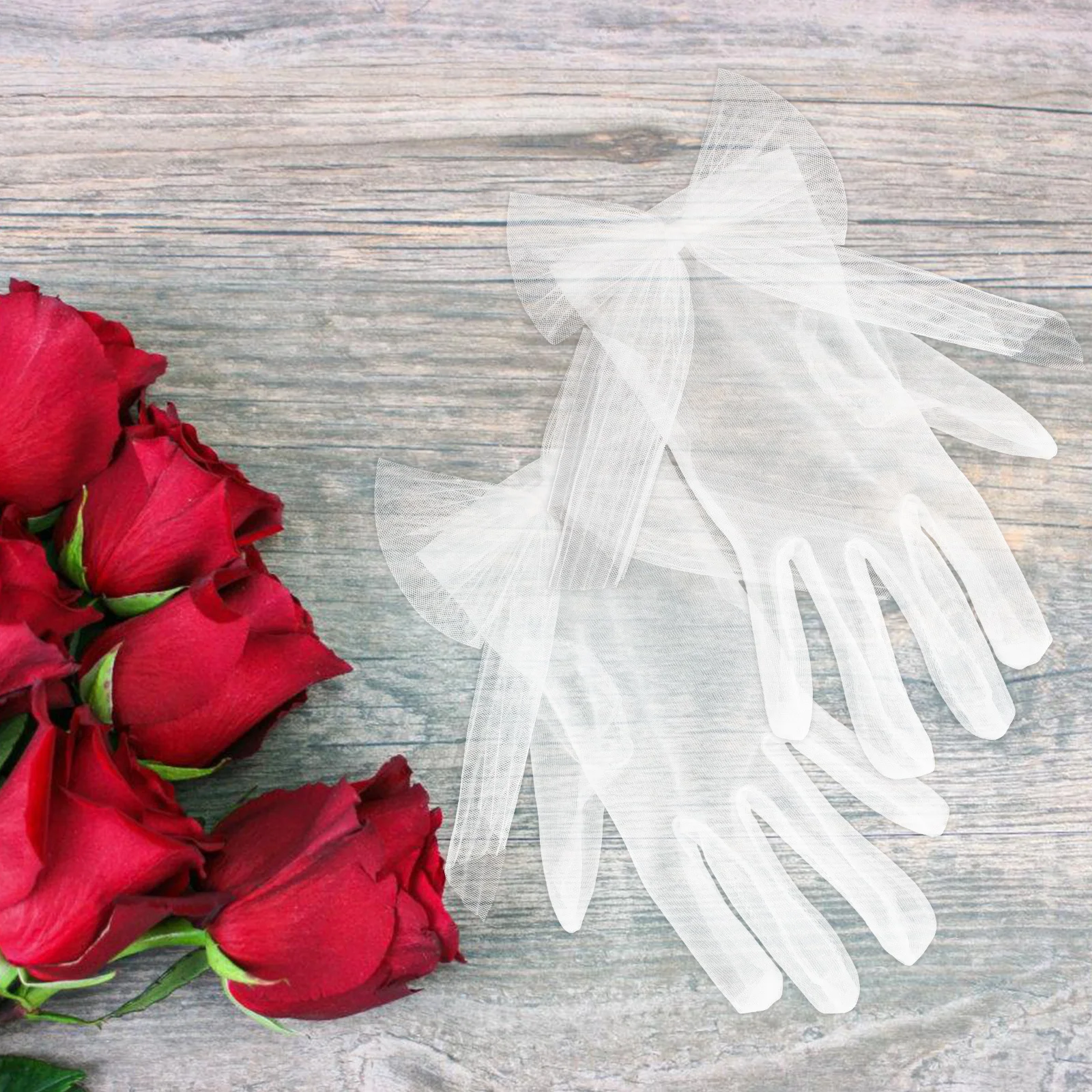 1 Paar weiße Blumenspitze-Brauthandschuhe, kurze Tüll-Perlendetails, elegante Hochzeits-Party-Handschuhe, Damen-Strumpfhose aus weißer Spitze