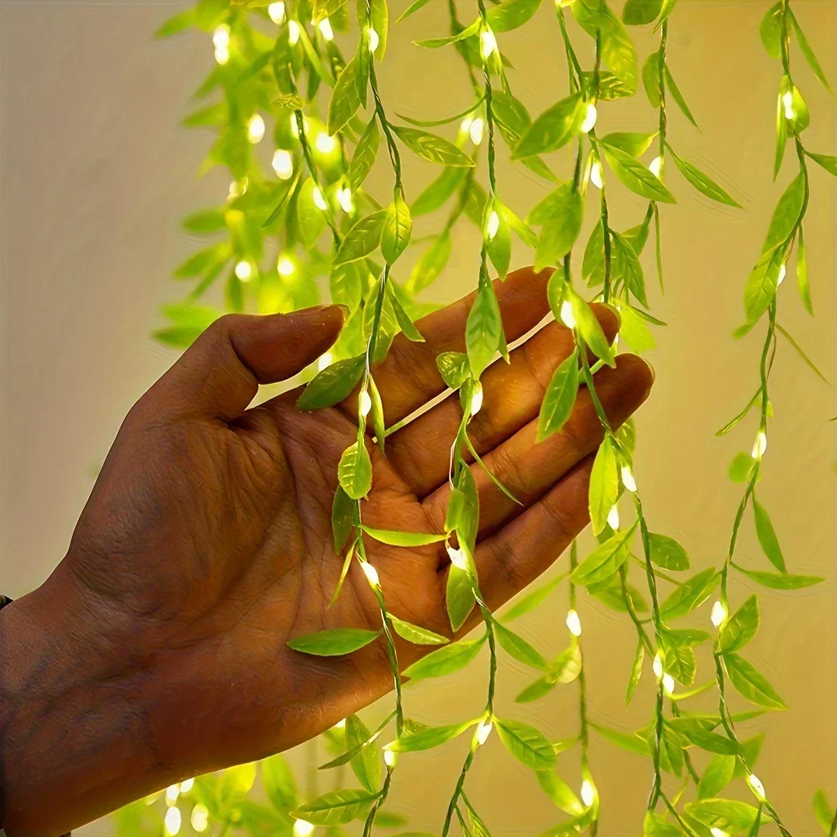2/3M 20LED Leaf String Lights USB Plug Willow Curtain Lamp Bedroom Decorative Imitation Green Leafy Rattan Copper Wire Light