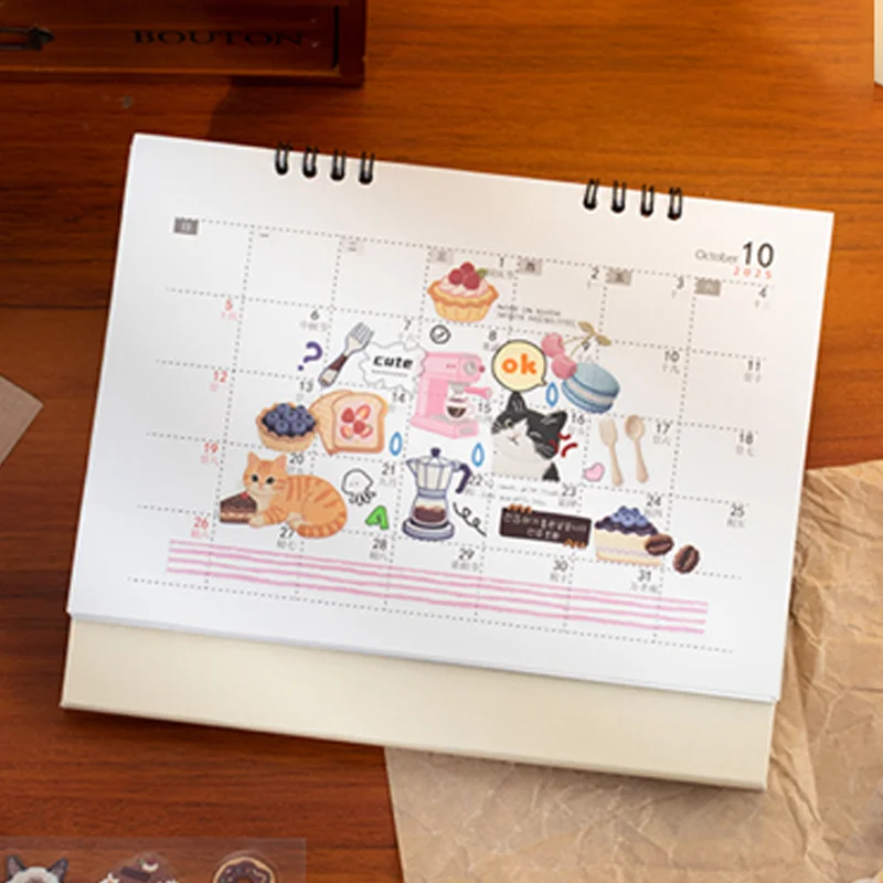 4 عبوات من ملصقات Meow Enjoy Sweet Time PET، ملصقات زخرفية مخططة لطيفة على شكل رسوم متحركة، ألبوم يوميات، مجموعة مواد مجمعة لخلفية المذكرات #5