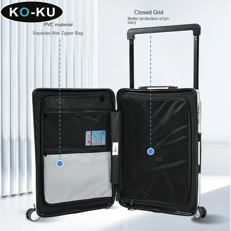 KO-KU Wide Trolley Luggage Fashion White 20/24/26/28 Inch Unisex Password Trolley Case Universal Wheel Mix Colours Boarding Box