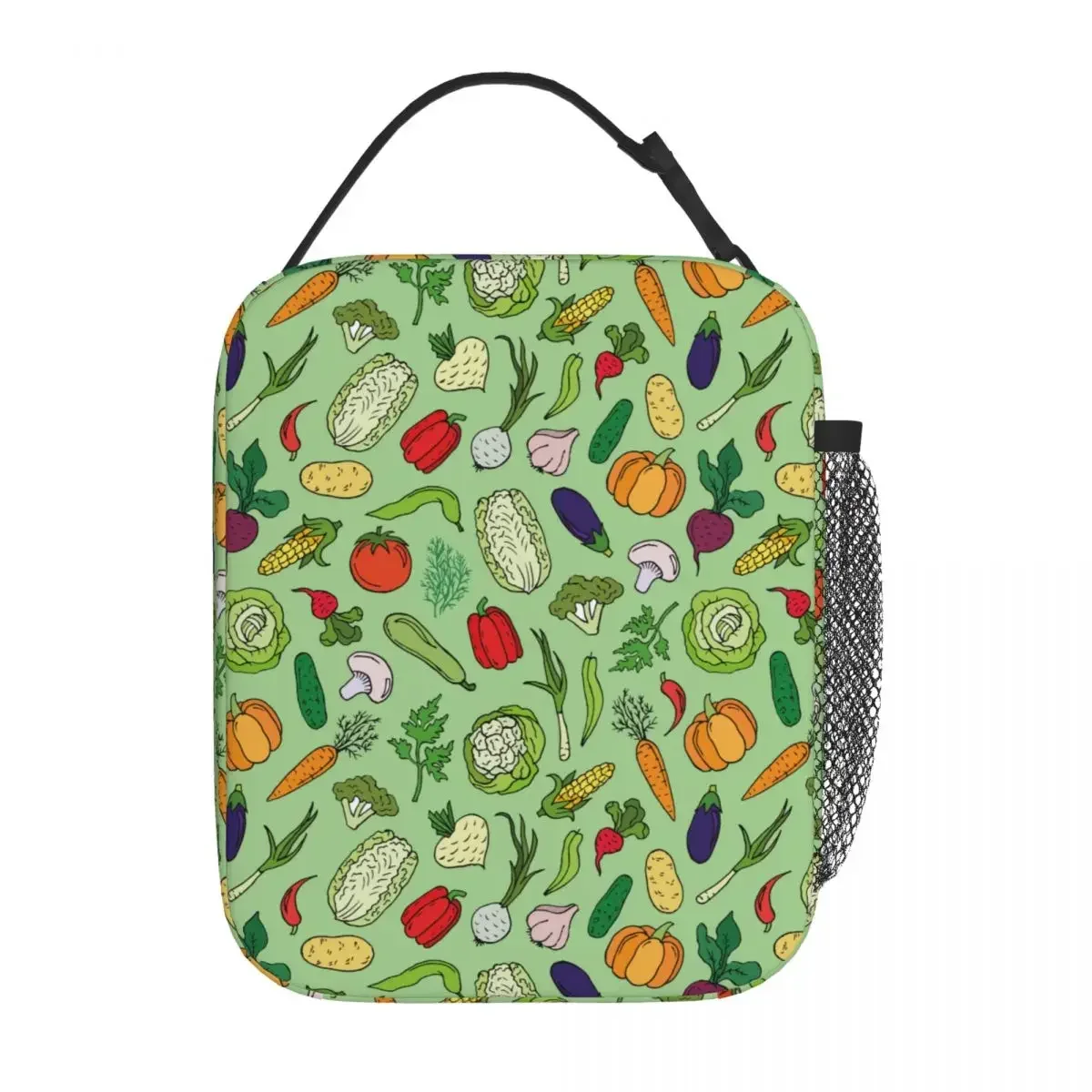 Cartoon Doodle Vegetables Insulated Lunch Bag Food Bag Portable Thermal Cooler Lunch Boxes For School Office