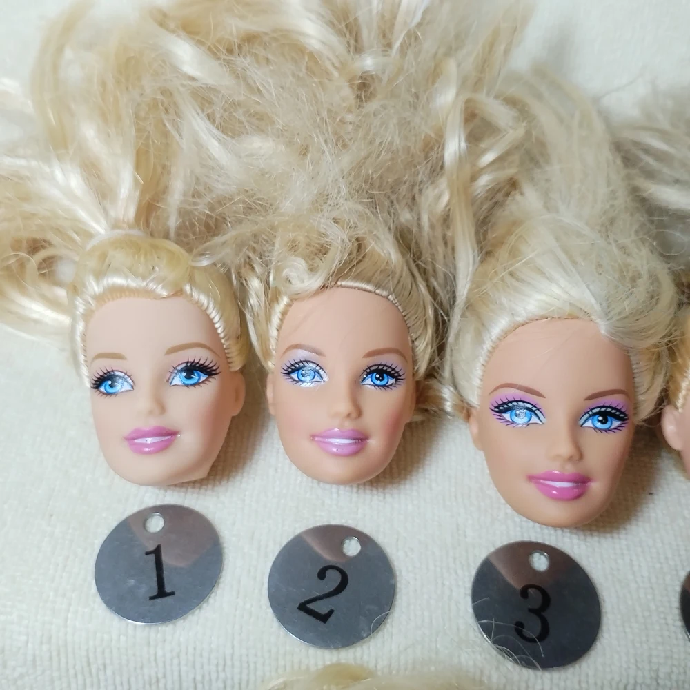 B5-6 Original Foreign Trade Europe Smile Blue Eyes Beauty 1/6 OOAK NUDE Doll Head Mussed Golden Hair for DIY 90% NEW B