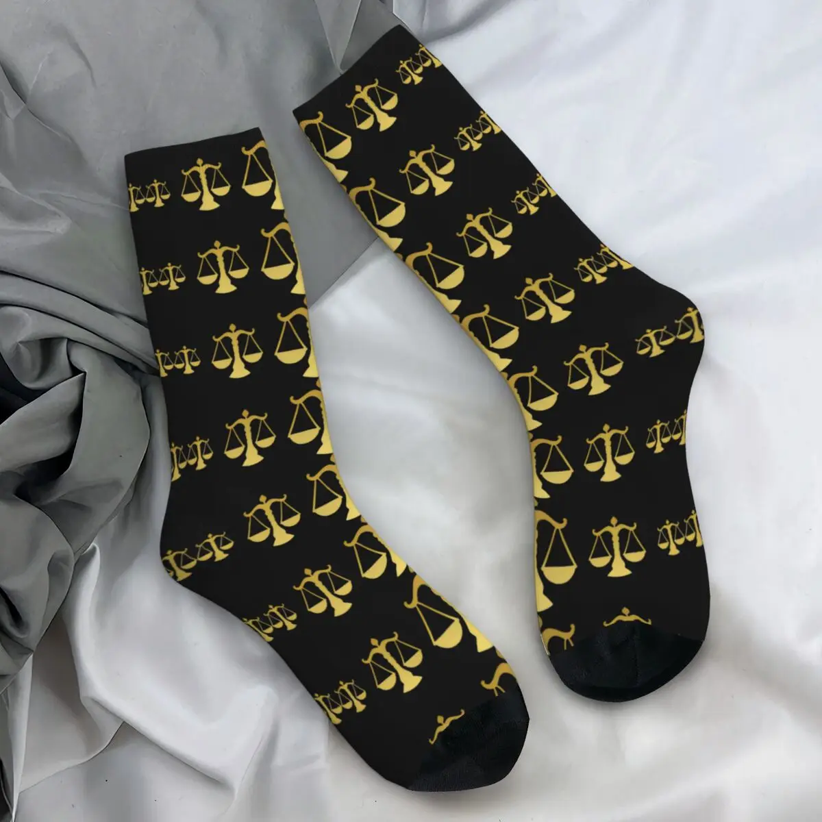 Gold Scales Of Justice Law Logo Stockings Design Fashion Socks Autumn Anti Bacterial Socks Couple Running Medium Soft Socks