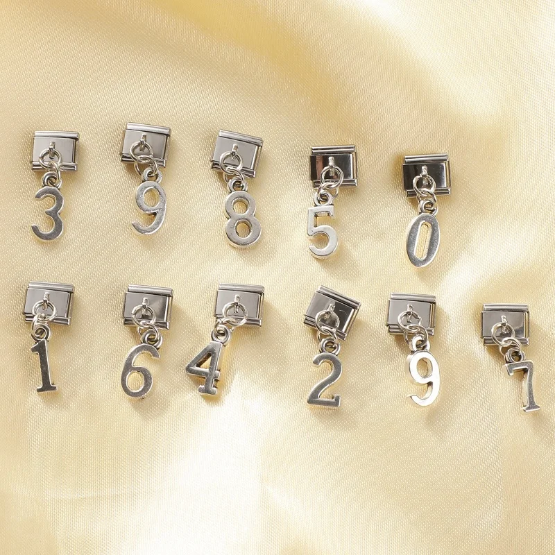 جديد الأرقام العربية 1-9 رسائل 26 الإنجليزية A-Z قلادة وصلات سحرية صالح 9 مللي متر سوار الفولاذ المقاوم للصدأ النساء الرجال DIY بها بنفسك صنع الهدايا #6