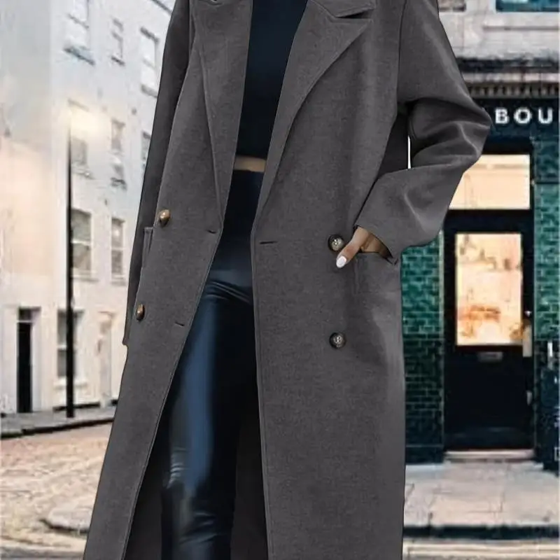 

Ele Long Women's Coat Light Color Double Breasted Lapel 2025 New Cross-Border Sle Princ Sve No Sve Faion