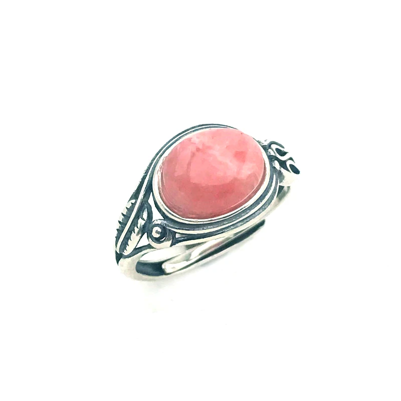 CSJ Natural Rhodochrosite Rings 925 Sterling Silver Precious Gemstone Fine Jewelry Wedding Engagment for Women Lady Gift