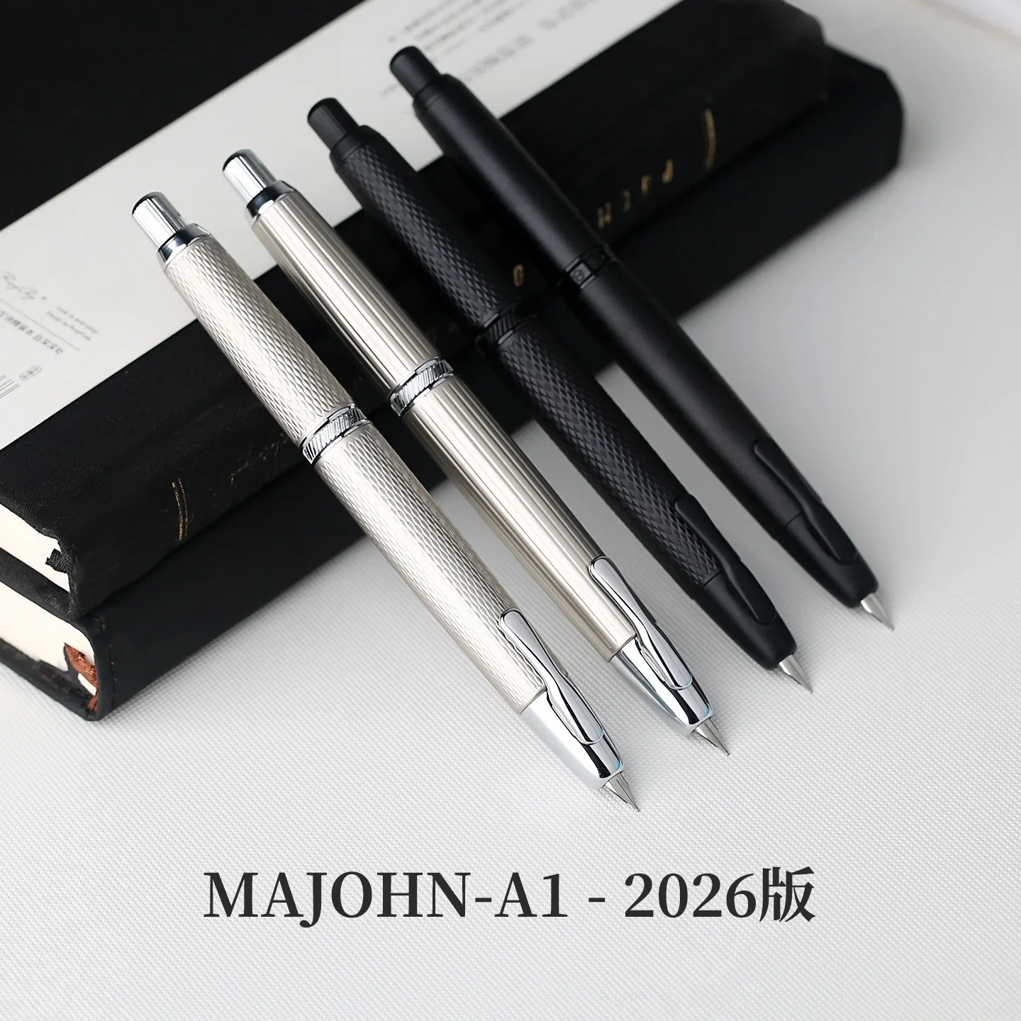 Hot MAJOHN A1 Press Fish Scale Striped Metal Engraving Fountain Pen Retractable WIth Clip/No Clip Ink Pen Office School Writing