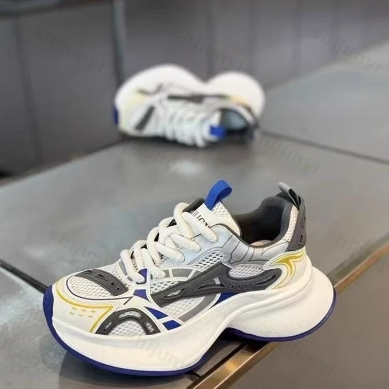 

Мужские кроссовки на платформе, весна-осень 2023, новые винтажные модные повседневные сетчатые туфли, увеличивающие рост, нескользящие кроссовки на шнуровке