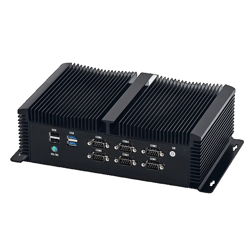 Wholesale 9th I5 I7 Fanless industrial minipc Support 3 HD-MI 4k Display Computer Dual Lan 6 COM industrial Mini PC