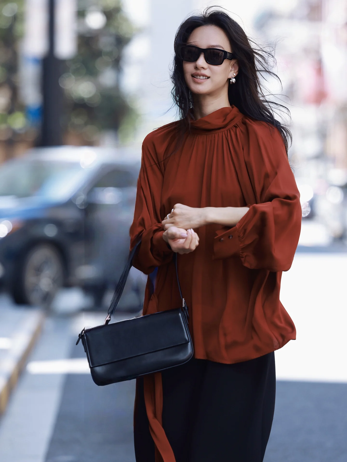 

Женская блузка FANNIU Original Design из плотного шелкового двойного муслина свободного кроя с рукавами-фонариками, в винтажном стиле