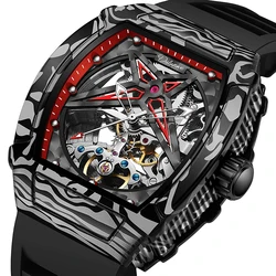 Original Design Tonneau Skeleton Automatic Watch for Men Waterproof Luminous Tourbillon Mechanical Watches reloj New