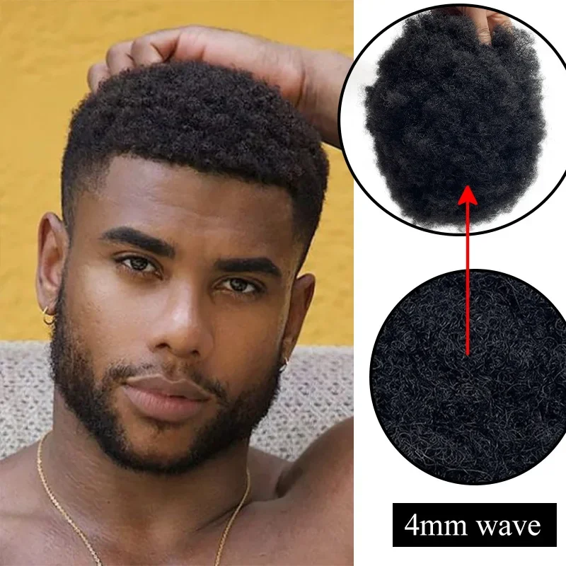 Pelucas de cabello humano rizado de 13x18 pulgadas para hombres, peluquín masculino de piel fina, pelucas de cabello humano completo de PU con pasador en V para hombre, capilar con nudos de Color Natural