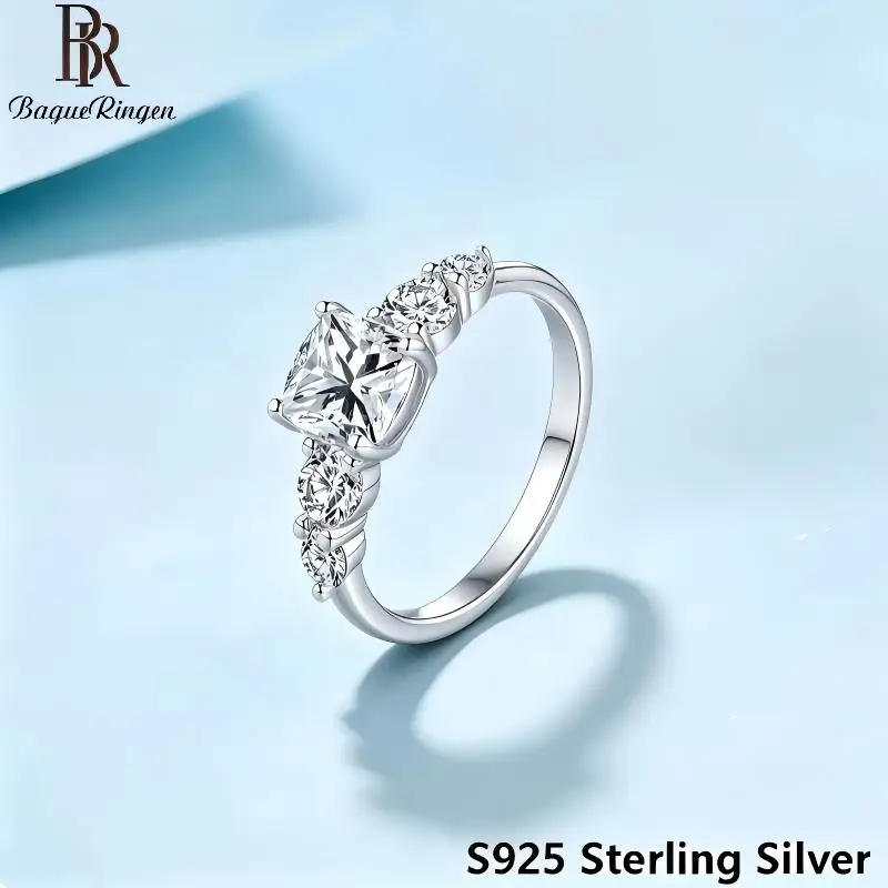 BR 2-carat 925 Pure Silver Moissanite Ring for Women, Irregular Square Shape, Fat Square, Radiant Princess Cut, Wholesale