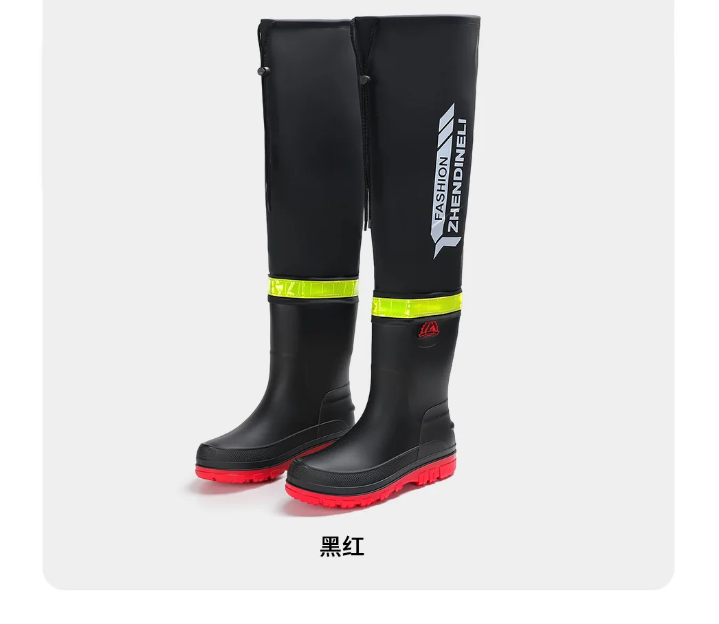 Herren Überknie-Wathosen in Übergröße, Rutschfeste Wasserdichte Schuhe, Lange Outdoor-Hosen, Herren-Regenschuhe – Detail 10