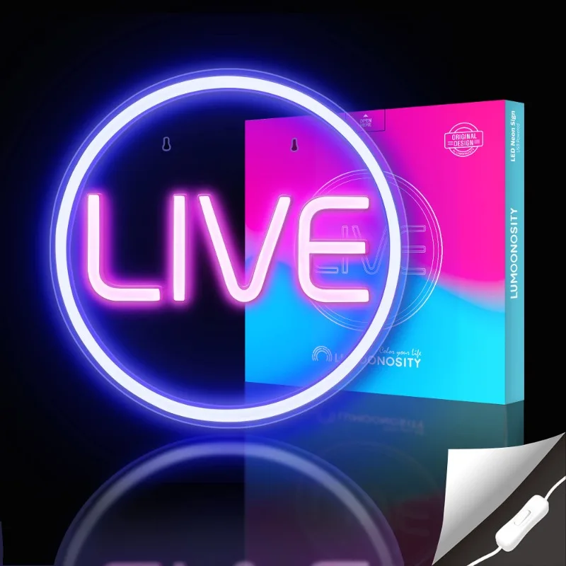 Lampu Neon LED Live On Air, dekorasi ruang permainan Streaming langsung keren/rekaman tanda bundar Led untuk dinding Studio kamar tidur