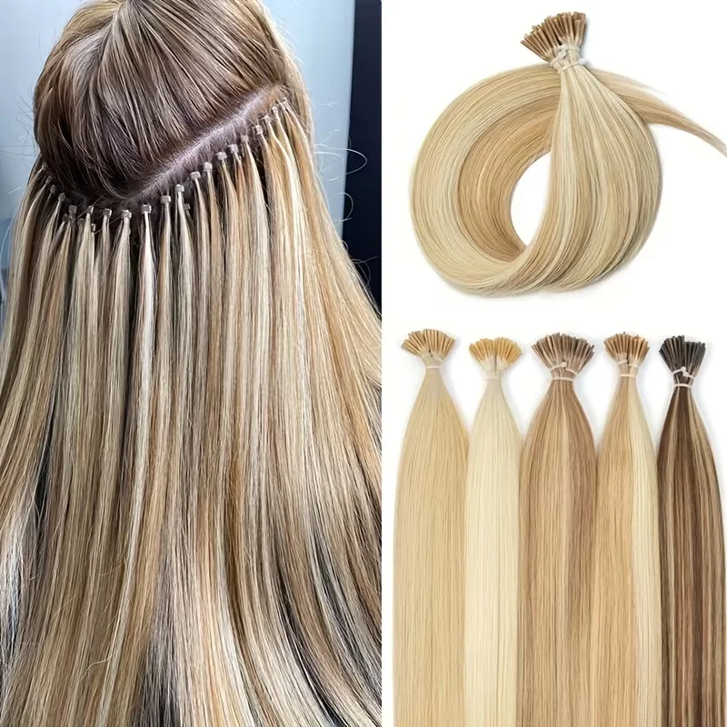 I Tip Hair Extensions Human Hair Caramel Brown To Blonde 12-20 inch 30g 50strands Itip Extensions Straight Cold Fusion Hair Extensions