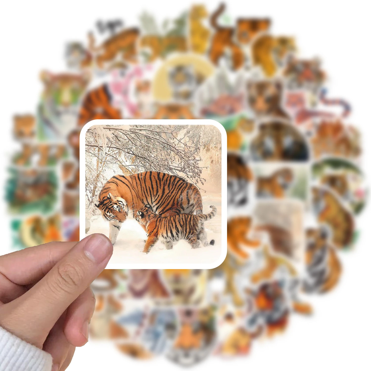 50PCS Creative Cartoon Cute Tiger Animal Stickers Decoration DIY Laptop Scrapbook Skateboard Graffiti Waterproof Sticker Toy