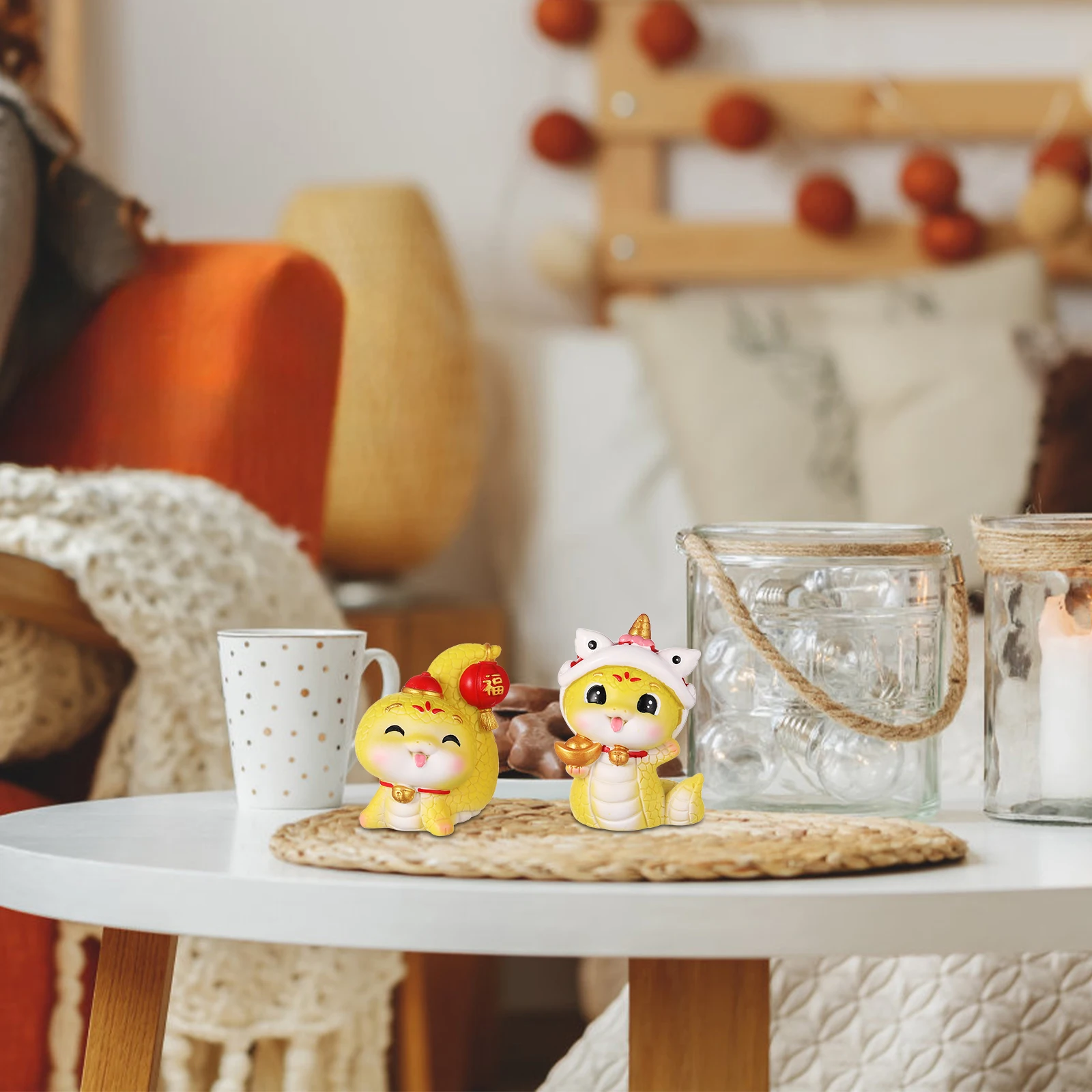 

2 pcs Snake Figurines Year Of The Snake Decoration Resin Animal Tabletop Home Desktop Shelf Decor Chinese New Year Party