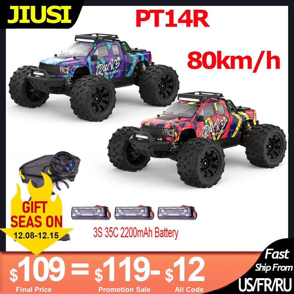 JIUSI PT14R MT14R 1/14 RC Car 4WD 80km/h Brushless 2.4G Remote Control Racing Car 3S 35C 2200mAh High Speed Off-road RC Truck