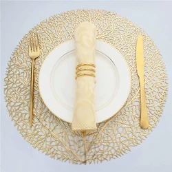 Set of 4 Table Mat Leaf Golden PVC Placemat Hollow Insulation Coaster Pads Table Bowl Home Christmas Modern Style Decor