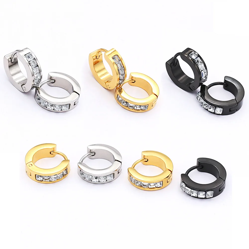 Kristall-Zirkonia Kleiner Knorpel-Creolen-Set aus schwarzem Edelstahl, runder Piercing-Ohrring für Damen, modischer Schmuck-Trend – Detail 10