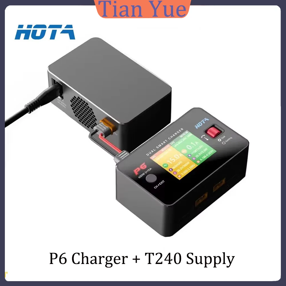 

HOTA P6 T240 AC240W DC600W Dual Channel Smart Charger 15A×2 1-6S LiPo LiIon NiMH w/ Mobile Charging for FPV Drone