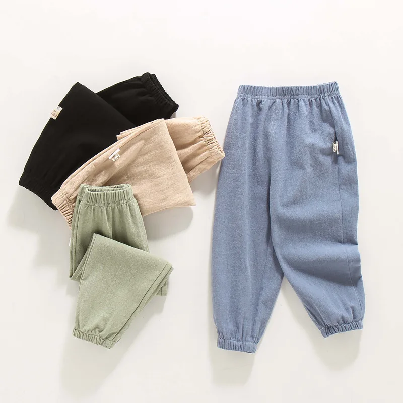 Pantalon anti-moustiques 2024 coton, couleur unie, pour enfants du primaire et du secondaire