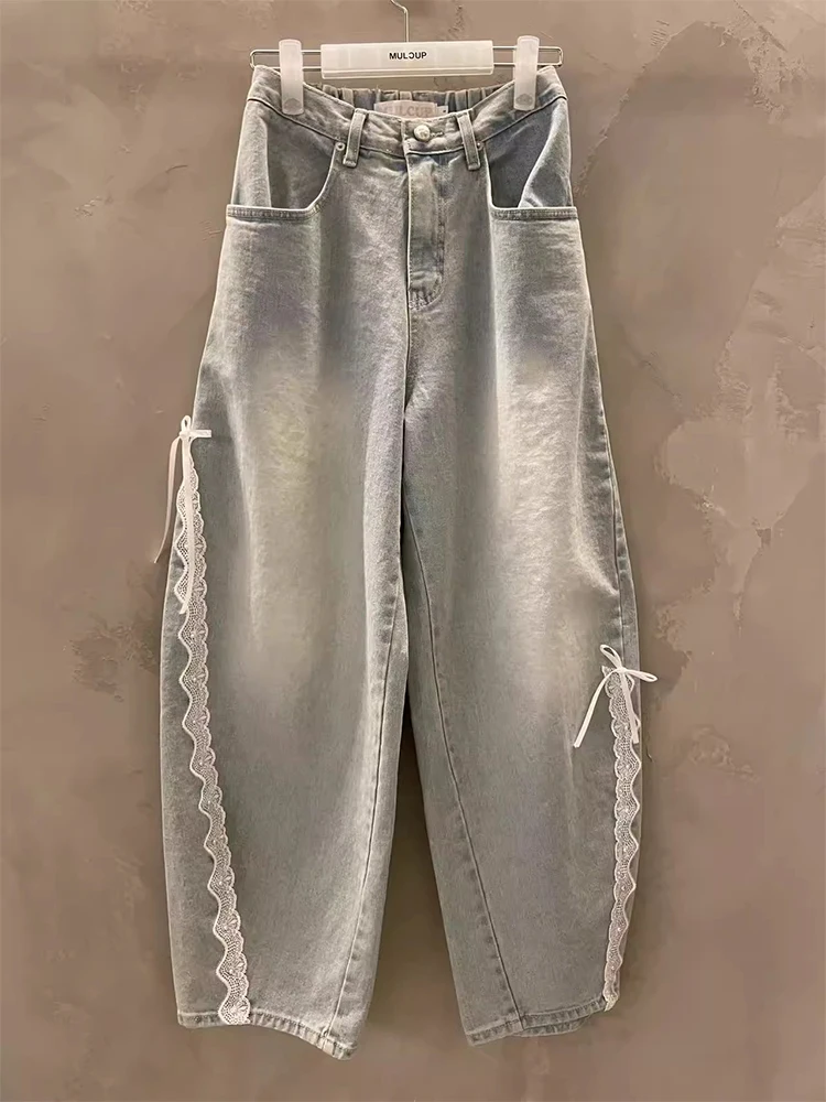 ZHISILAO Fliege Breites Bein Gerade Jeans Frauen Vintage Hellblau Denim Hosen Streetwear Frühling Sommer 2025