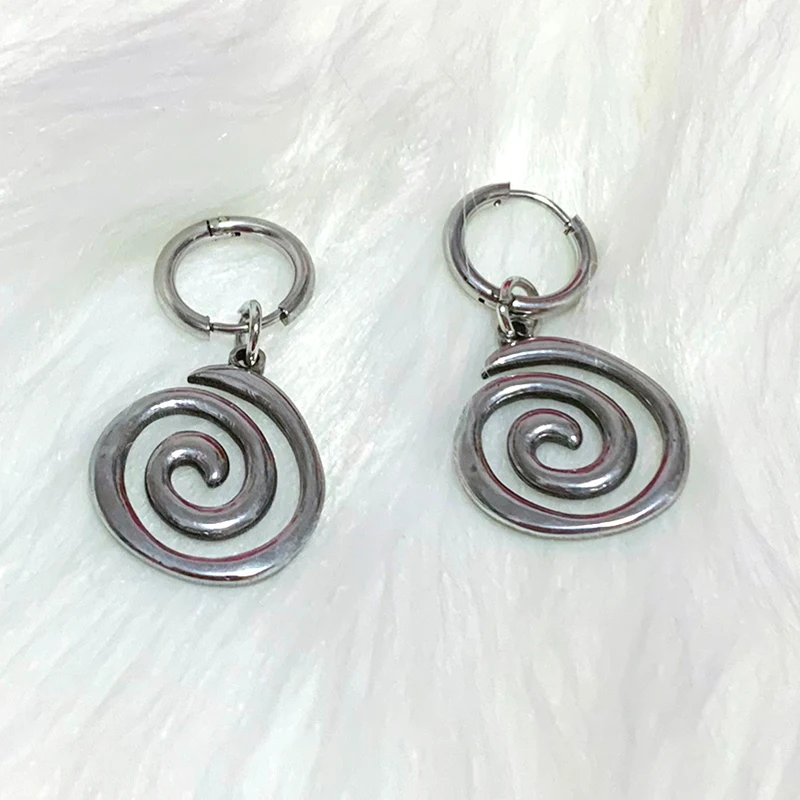 Ethnic Silver Color Metal Round Earrings Personality Retro Geometry Make Old Spiral Dangle Earrings for Women Accessories
