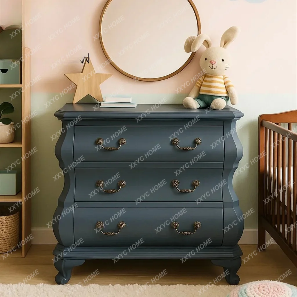 NN  Retro Solid Wood Three-pump Bedside Table American Modern Simple Bedroom Storage Cabinet Furniture Customization