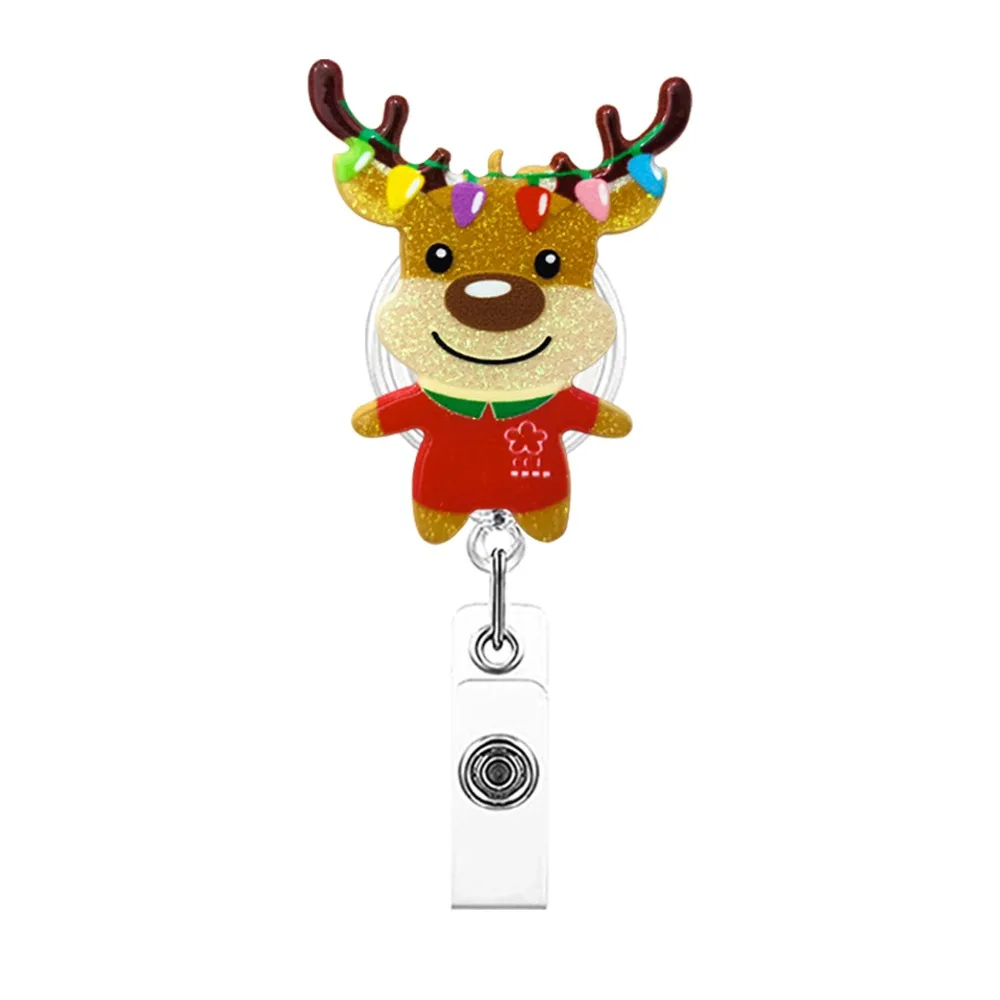 Acrylic Christmas Badge Reel Santa Claus Gingerbread Retractable Badge Holder Xmas Decoration Snowman Elk ID Card Holder