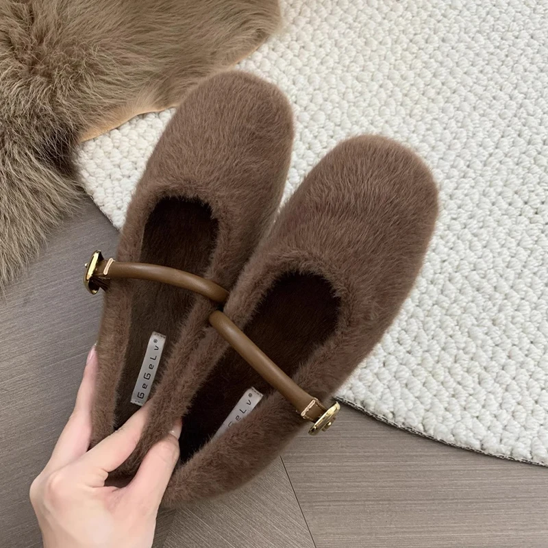 

Women Fur Flats Ballet Dance Shoes Autumn Fashion Shallow Casual Shoes 2024 New Walking Shoes Cozy Trend Dress Mujer Zapatos