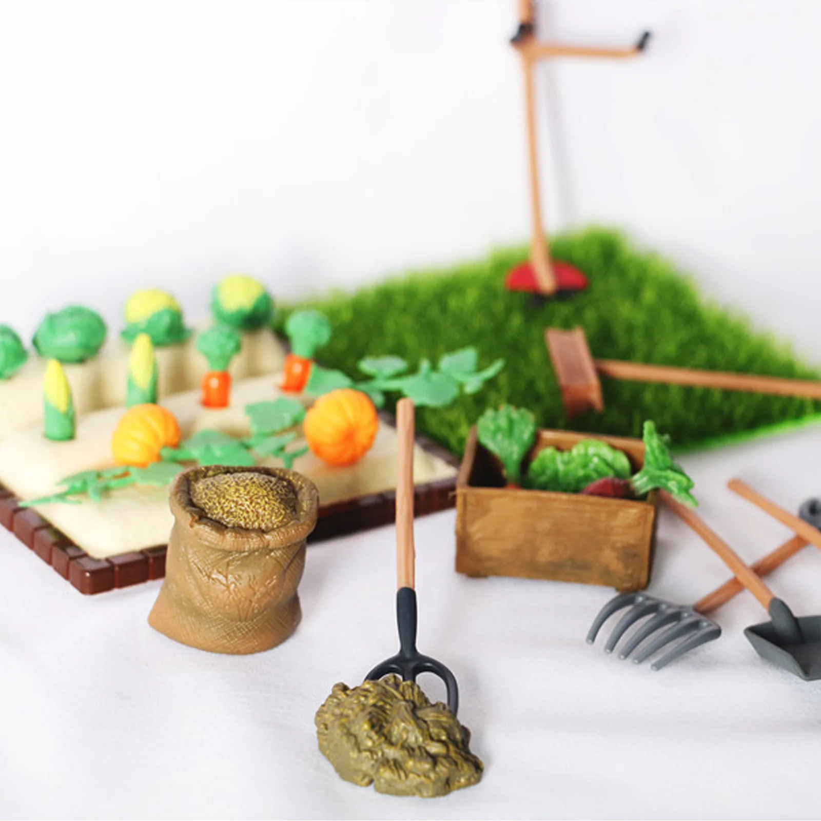 Mini Rake Farm Miniatur-Set, Gartenfiguren, Spielzeug, Gemüse, Landschaft, Feld, Modell, Werkzeugsuite