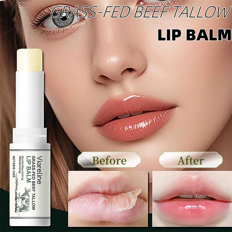 

Grass-Fed Beef Tallow Lip Balm for Dryness Cracking Repair Lip Lines Soften Dead Skin Nourish Moisturize Brighten Gloss Oil Care