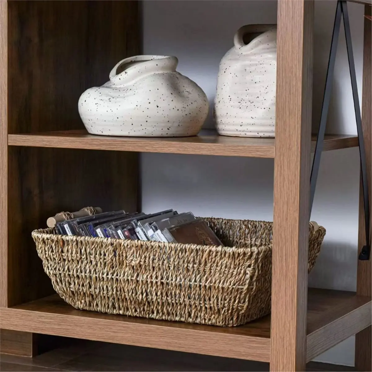 

Straw Storage Basket Desktop Cosmetics Storage Basket Square Toy Snack Storage Basket Hand-Woven Baskets