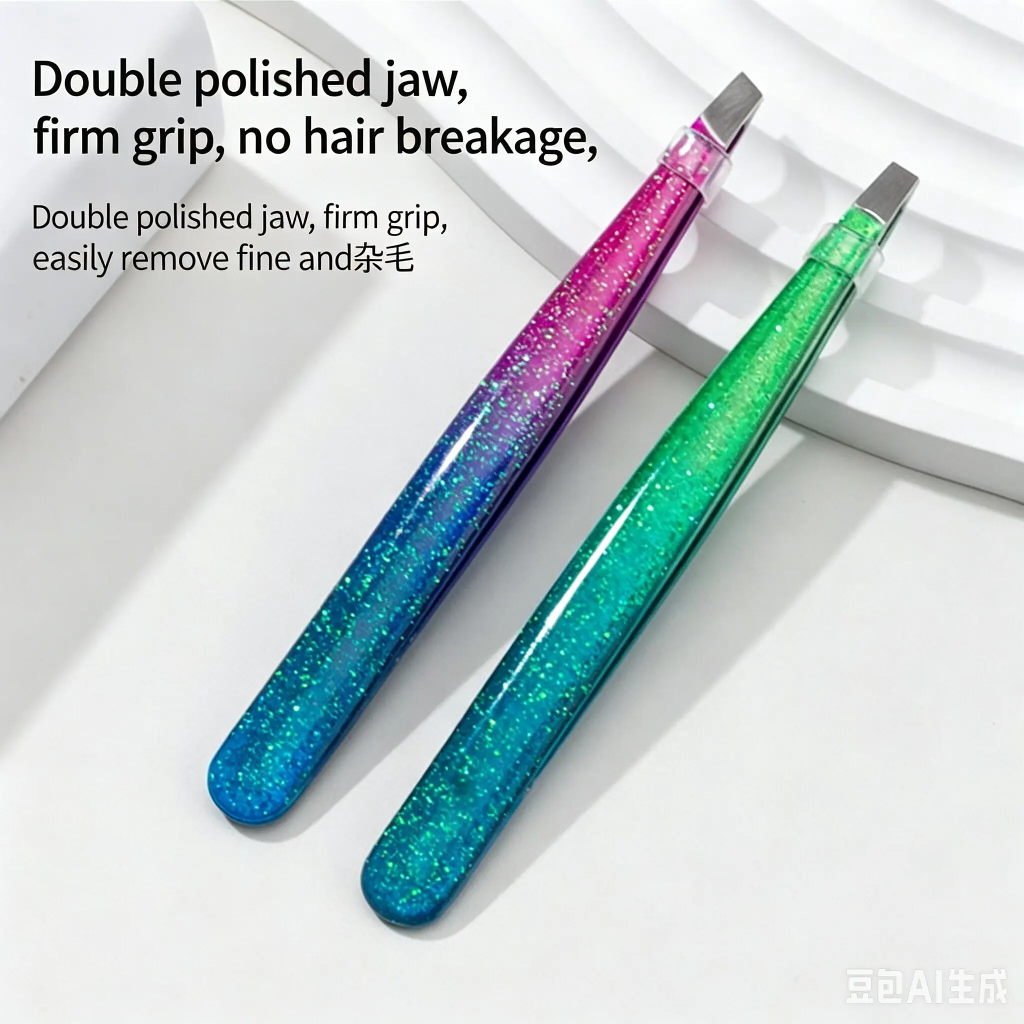 Premium Stainless Steel Eyebrow Tweezers, Slanted & Flat Tip Professional Tweezers for Eyebrow Shaping Trimming Makeup