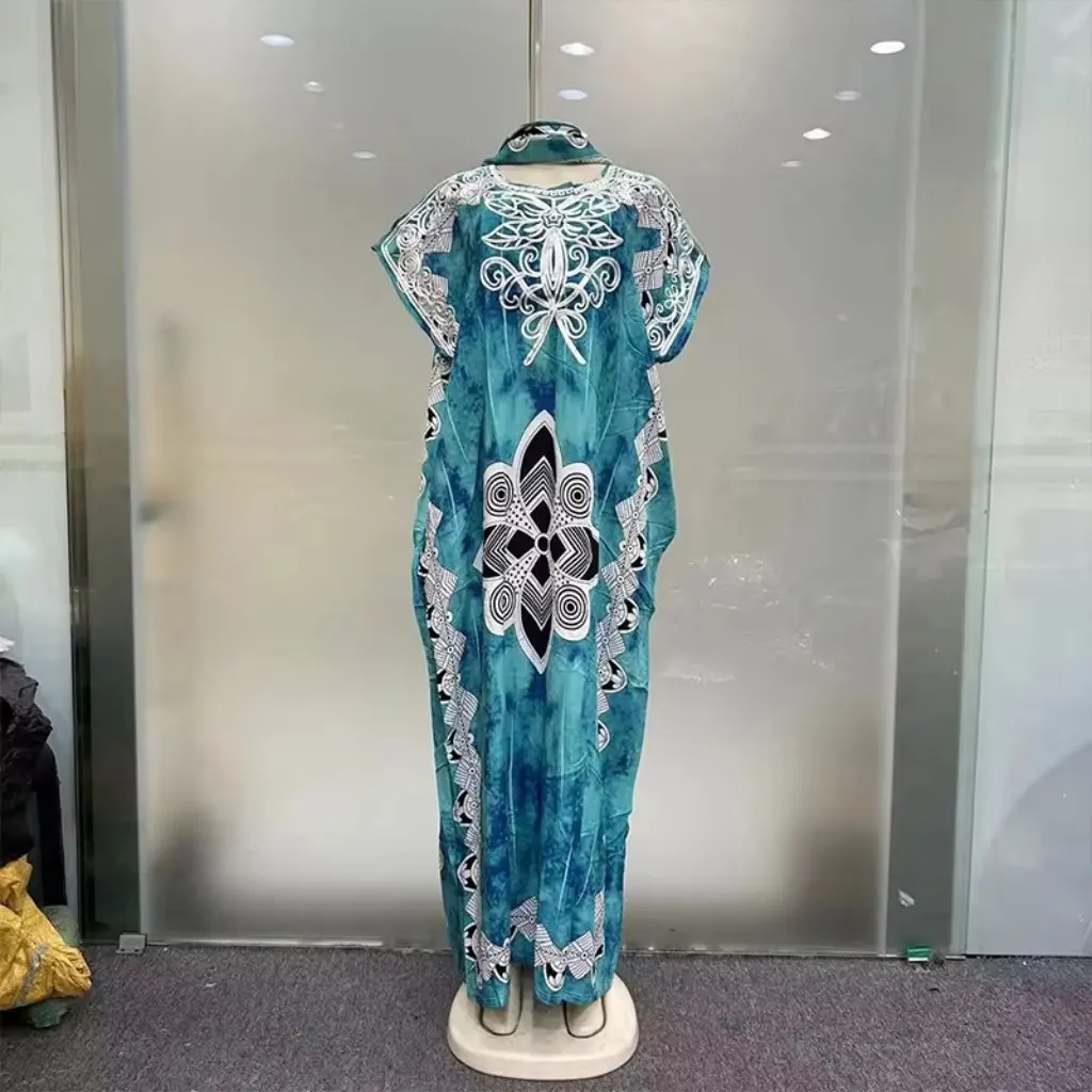 Африканский этнический женский длинный халат, свободное повседневное платье с короткими рукавами, большие размеры, удобная цельная одежда с принтом, экспорт