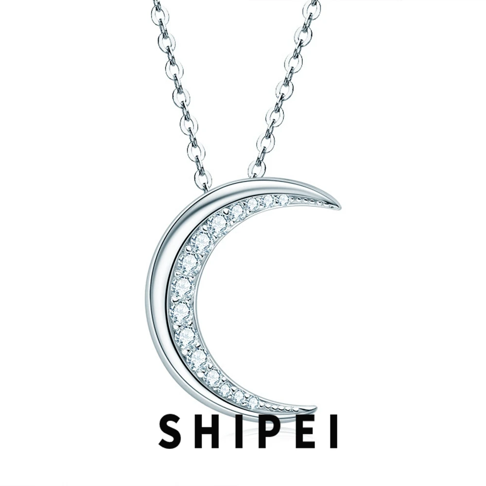 

SHIPEI D Moissanite Diamond Gemstone Fine Jewelry For Women 925 Sterling Silver Moon Pendant Necklace Anniversary Gift Wholesale