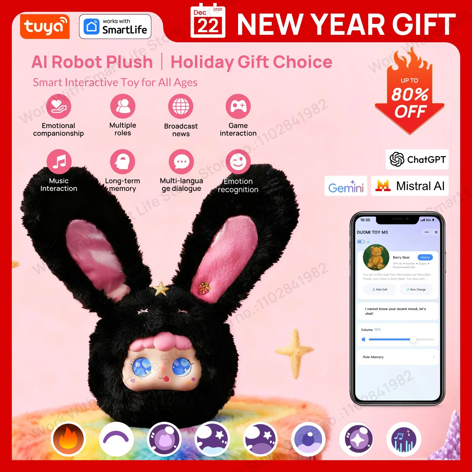 

Rabbit-AI ToysRobot Pet Companion | Сенсорный интерактивный с приложением Tuya | Голосовое управление и распознавание эмоций | Идеальный подарок для всех возрастов