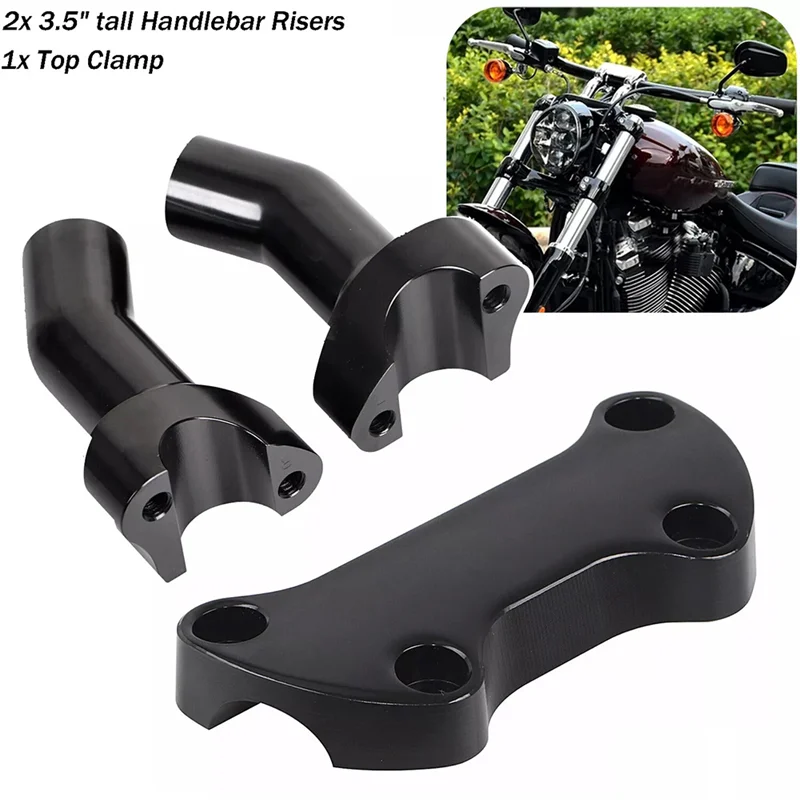 Black Top Cover 3.5 Inch Handlebar Risers Clamp For  Dyna Softail Sportster XL-T61C