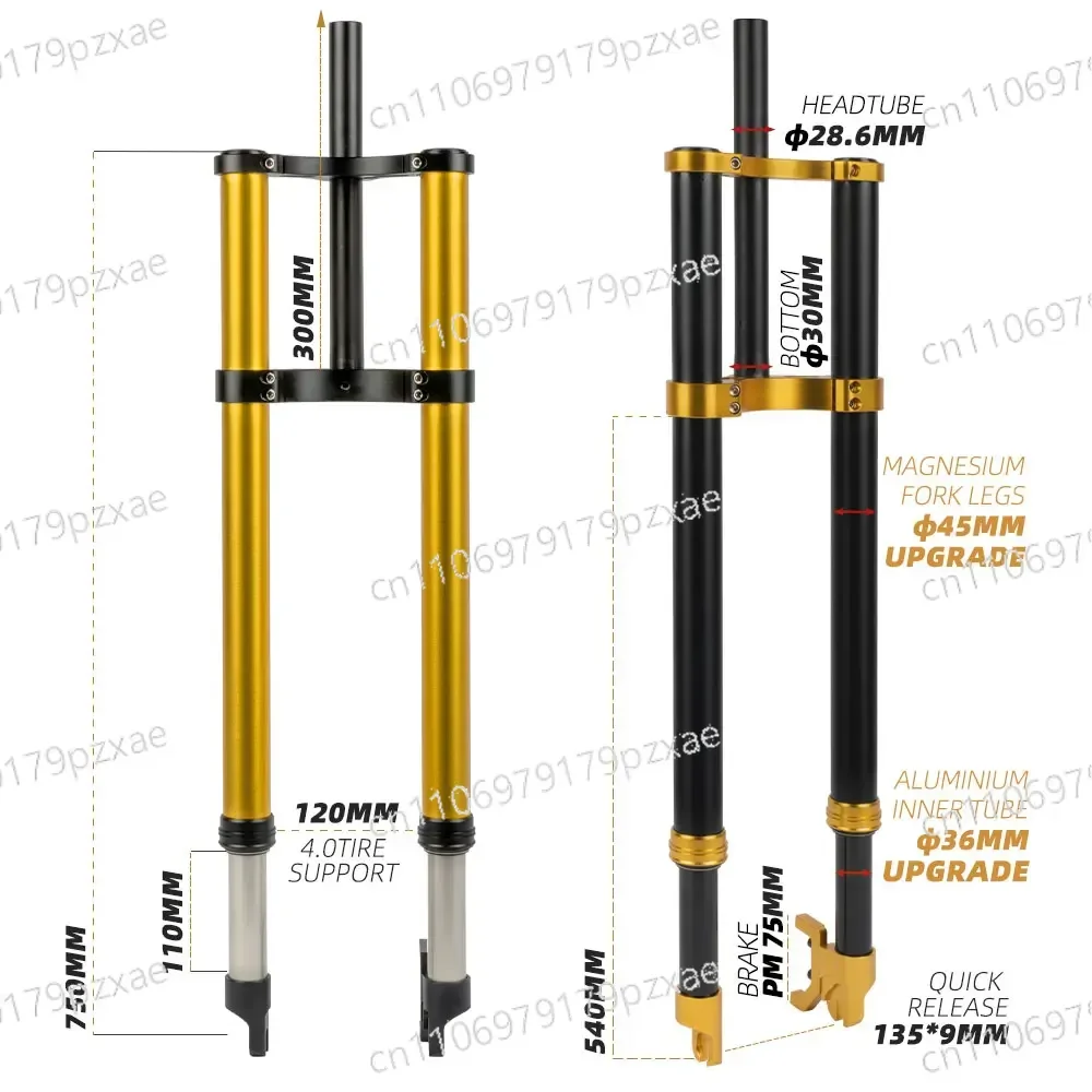 Bike Bicycle Suspension Inverted Front Fork 26inch Spring Quick Release Fork 135*9mm Dual Double Crown Electric Fat