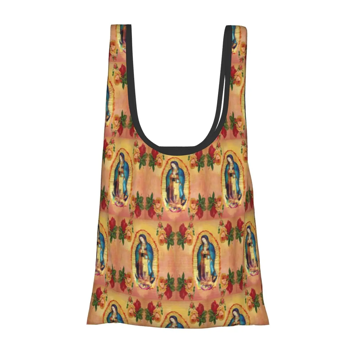 Nuestra Señora de Guadalupe Virgen María y rosas, bolso de compras portátil, bolso de compras reutilizable, bolso de mano para comestibles, bolso de hombro