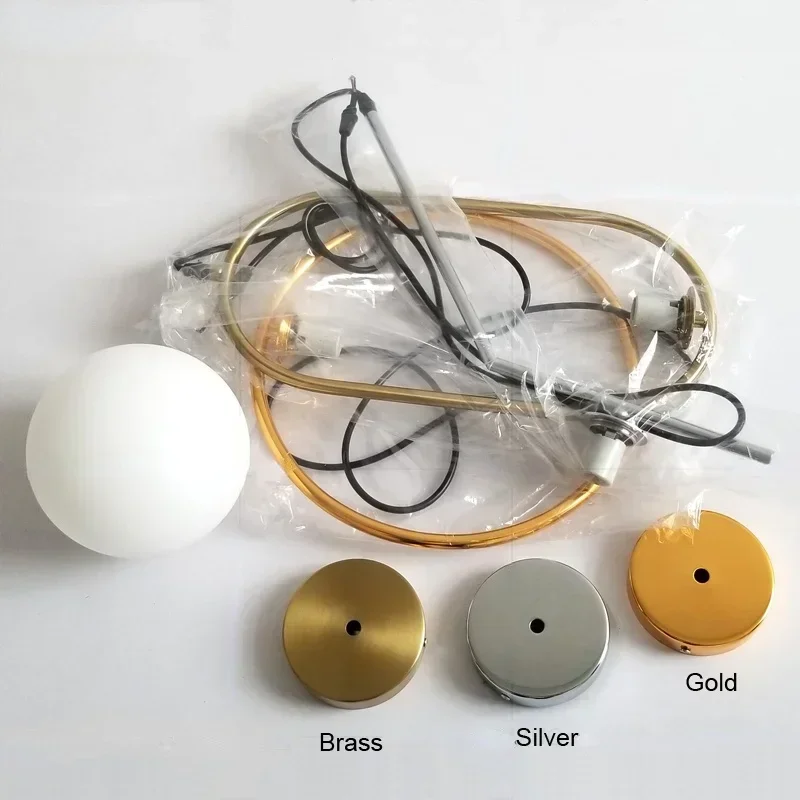 

Nordic LED Glass Ball Pendant Light Black/Silver/Gold Brass Metal Bedside Lamp Simple Bar Dining Room Hanging Fixture